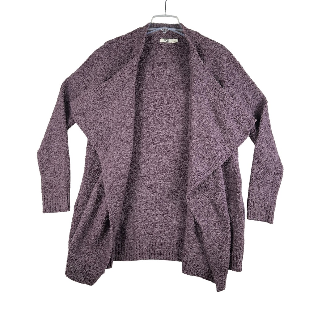 UGG Cardigan Sweater Womens Medium Purple Open Front Cozy Knit Pockets Longline